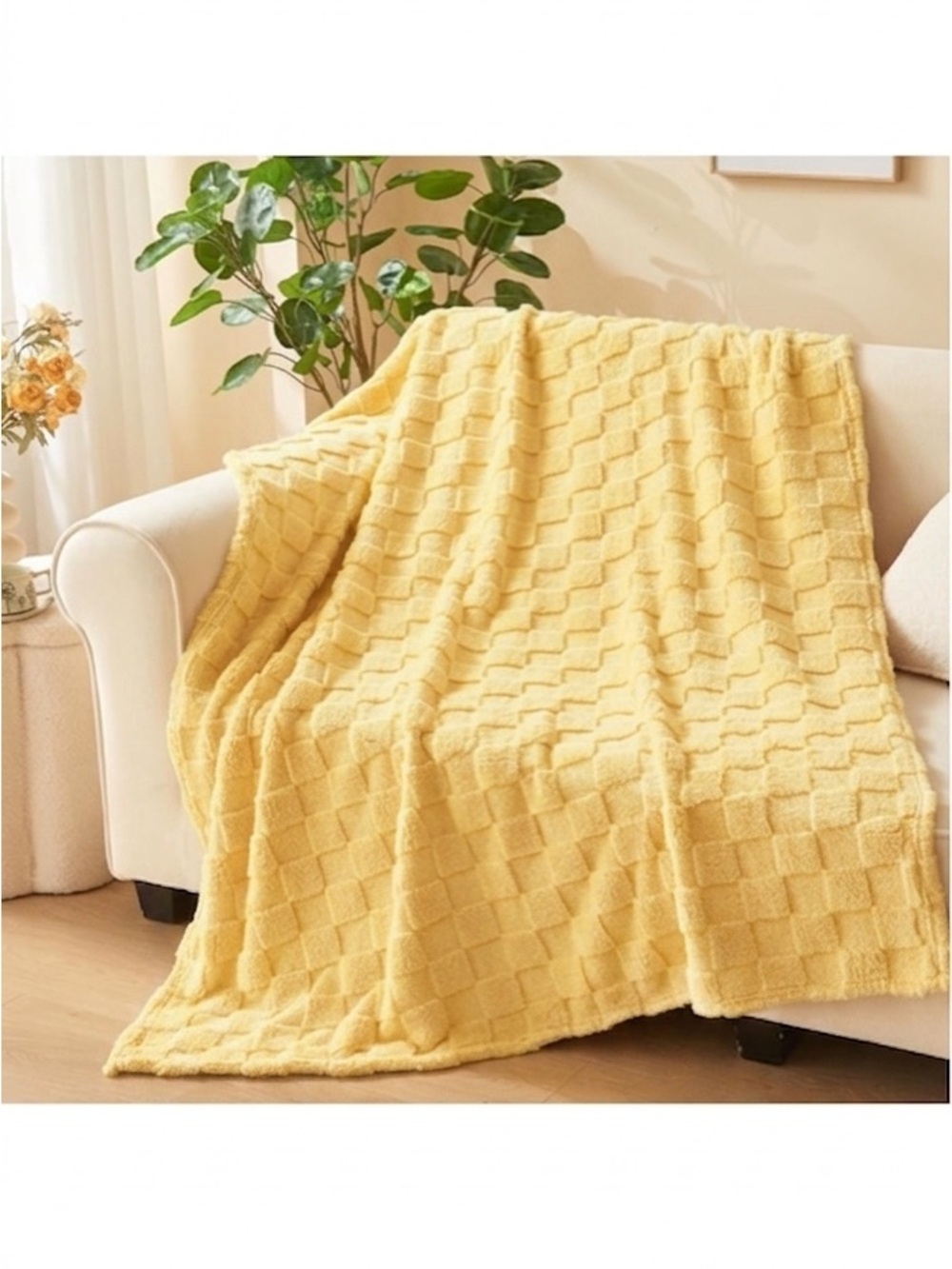 Plush Soft Throw Blanket in Yellow - Cozy Bedding
